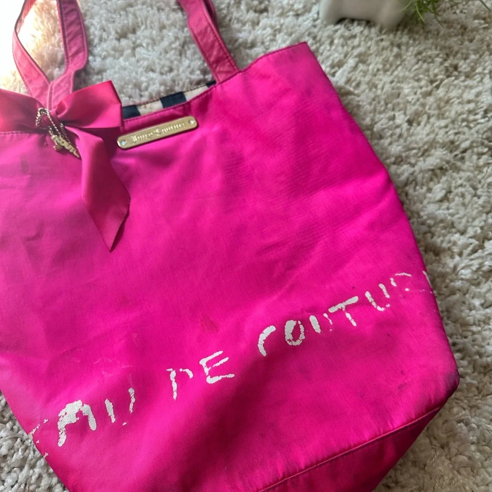 Used Juicy Couture hot pink vintage huge big giant beach bag tote.